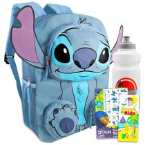 Mochila Escolar Infantil Stitch 5L com Bolsos Frontais, Garrafa de Água e Figurinhas para Crianças, Lilo and Stitch, A...