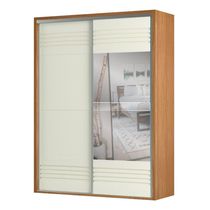 Guarda Roupa Solteiro com Espelho 179cm 2 Portas 100% MDF TW601E Freijó/Off White - Dalla Costa