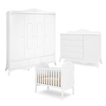 Quarto Infantil Completo com Berço Comoda 4 Gavetas e Guarda Roupa 4 Portas Branco Canaã