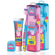 2 KIT PREMIUM ROSA - PEPPA PIG - ESCOVA + FIO DENTAL + GEL