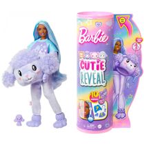 Boneca Barbie Revelação com Cabelo Roxo, Fantasia de Pelúcia Poodle e 10 Surpresas, Roxa