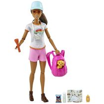 Boneca Barbie para Caminhadas com Cachorro, 9 acessórios, Incluindo Mochila para Transporte de Animais de Estimação