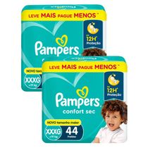 Kit 2 Fraldas Pampers Confort Sec XXXG com 44un cada