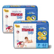 Kit 2 Fraldas Turma da Mônica Baby Mega P com 62un cada