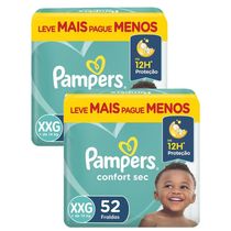 Kit 2 Fraldas Pampers Confort Sec Super XXG com 52un cada