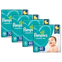 Kit Fralda Pampers Confort Sec Super tamanho M com 140 unidades + G com 120 unidades