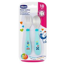 Conjunto Talheres de Inox Chicco Azul 18m+