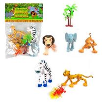 Kit 07 Animais Da Selva Cartoon Com Arvore E Grama Colorido