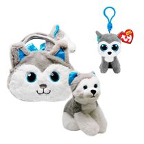 Kit Husky Bolsinha 24x17cm / Pelúcia 22x21cm Mais Husky Beanie Boos 8,5cm