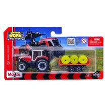 Miniatura Trator Massey Ferguson B5.265 Com Reboque Enfardadeira Maisto 15590