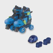 Patins Ajustável 4 Rodas Com Acessórios Fenix Azul