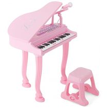 Piano Clássico Infantil com 37 Teclas, Microfone, Modo de Ensino LED, Costzon, Rosa