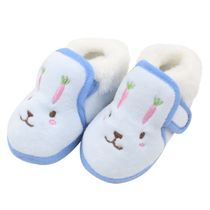 Pantufa Sapatinho Infantil Bebe Coelhinho Azul Listrado Forrada com Velcro