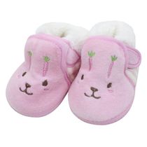 Pantufa Sapatinho Infantil Bebe Coelhinho Rosa Claro Forrada com Velcro