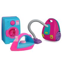 Kit Mini Brinquedo Maquina De Lavar Ferro De Passar E Aspirador De Pó