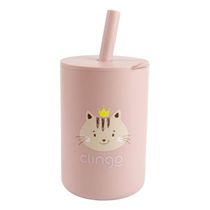 Copo infantil de Silicone com tampa e canudo Rosa Clingo