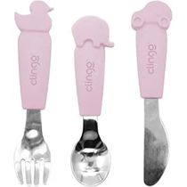 KIT TALHERES ANIMAIS METAL E SILICONE ROSA CLINGO