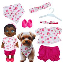 KIT ROUPA BONECA PARA BABY ALIVE - CRIANÇA BONECA PET ROSINHAS - 7 PÇS