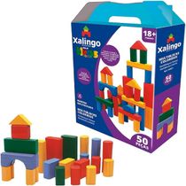 Jogo Infantil Multiblocks Madeira Colorido 50 Peças Xalingo