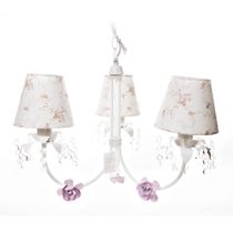 Lustre 3L Primavera Cristais 3 Flores P Rosa