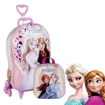 Kit Mochila Rodinhas 3D Frozen Disney + Lancheira Maxtoy Cor:Lavanda