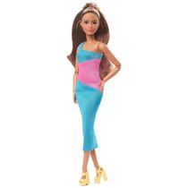 Boneca Barbie Inspirada na Coleção Clássicas com Vestido Midi e Cabelo Longo, Rosa
