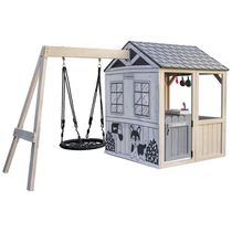 Casinha Infantil de Madeira para Área Externa com Balanço e Acessórios de Cozinha, para Crianças de 3 a 7 Anos, KidKraft P280169E, Branco e Cinza