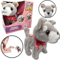 Pelucia Cachorinho Cinza Playfull Pets Sons Divertidos - Toyng