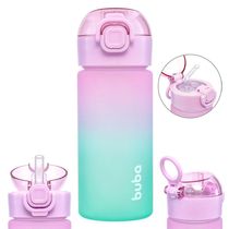 Garrafinha Degrade Rosa Infantil 450ml Com Canudo Buba