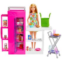 Despensa da Barbie com 25 Peças Incluindo Móveis e Adesivos com Tema de Comida
