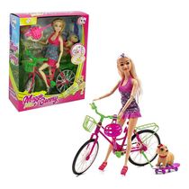 Boneca Maggie Ciclista Com Bicicleta E Capacete Skate E Pet