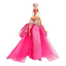 Boneca Barbie Coleção Pink De Colecionar Morena Cabelo Rosa