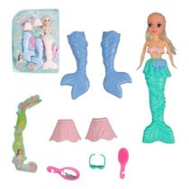 Boneca De Sereia Troca De Roupa Com Escova E Espelho 20cm