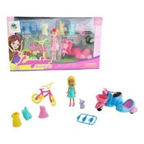 Boneca Com Motinha E Bicicleta E Muitos Acessórios Passeio