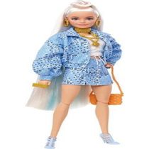 Boneca Barbie Extra Doll Cabelo Loiro Platinado Jaqueta Azul