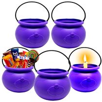 Kit com 5 Mini Caldeirão Roxo para Dia das Bruxas Festa de Halloween Decoração