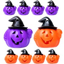 8 Abóboras Bruxinha Decoração de Festa Halloween Bruxas Laranja e Roxo