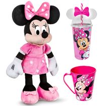 Combo da Minnie p/ Meninas Pelúcia de 45cm c/ Som Copo Shake e Caneca Multikids