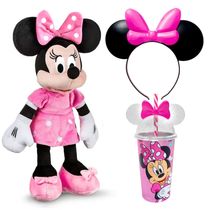 Coleção Minnie Rosa Boneca 45cm com Falas em Português + Copo E Tiara Rosa