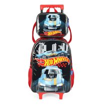 Kit Mochila de Rodinhas e Lancheira Luxcel Hot Wheels Preto