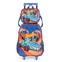 Kit Mochila de Rodinhas e Lancheira Luxcel Hot Wheels Azul