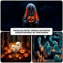 Painel Halloween Redondo de Fantasma em Tecido Premium Veste Fácil Com Elástico