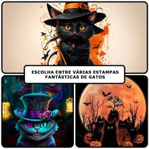 Painel Halloween Redondo Gatinhos Preto em Tecido Premium Veste Fácil Com Elástico + Suporte