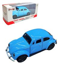 Carrinho Miniatura Fusca Azul de Metal e Fricção Brinquedo