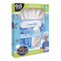 Brinquedo Roupa de Chef de Cozinha Cozinheiro Infantil Azul