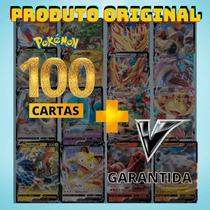 100 Cartas Pokemon Com 5 Brilhantes + Ultra Rara V Garantida