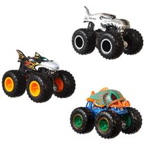 Conjunto Monster Trucks, 3 Carrinhos em Escala 1:64 Shark Wreak, Piran Ahh e Mega Wrex, Hot Wheels