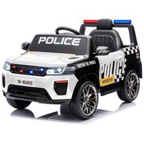 Carro Elétrico Infantil de Polícia com Controle Remoto, Música, Buzina, Sirenes e Luzes LED, 12V, HOMMOW, Branco