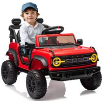 Carro Elétrico Infantil 12V, Ford Bronco 1 Assento, com Controle Remoto, Suspensão nas 4 Rodas, Música via Bluetooth, First Ride On, Vermelho