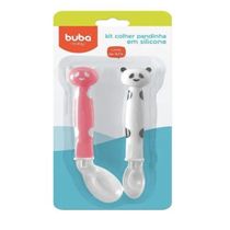 Kit Colher Silicone Bebê Panda Rosa Buba